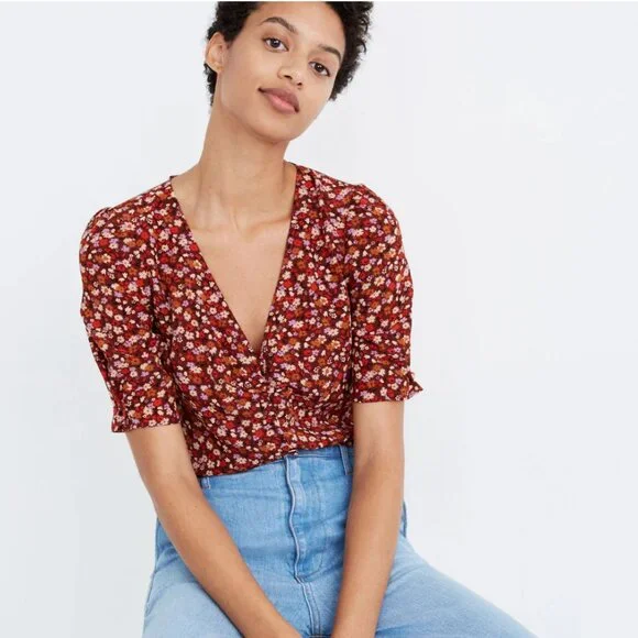 Madewell Silk Button-Sleeve Top in Spring Prairie - Picture 2 of 5